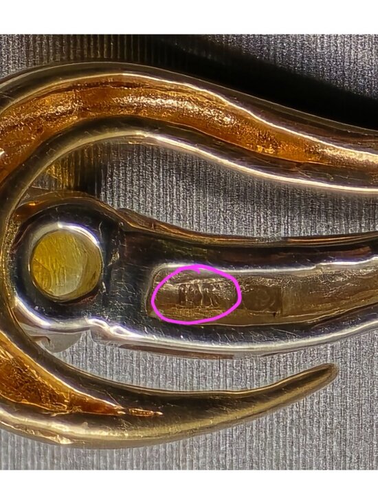 14k Yellow Gold Citrine Pendant Sculptural Ribbon Statement Charm Signed KK - Picture 6 of 14